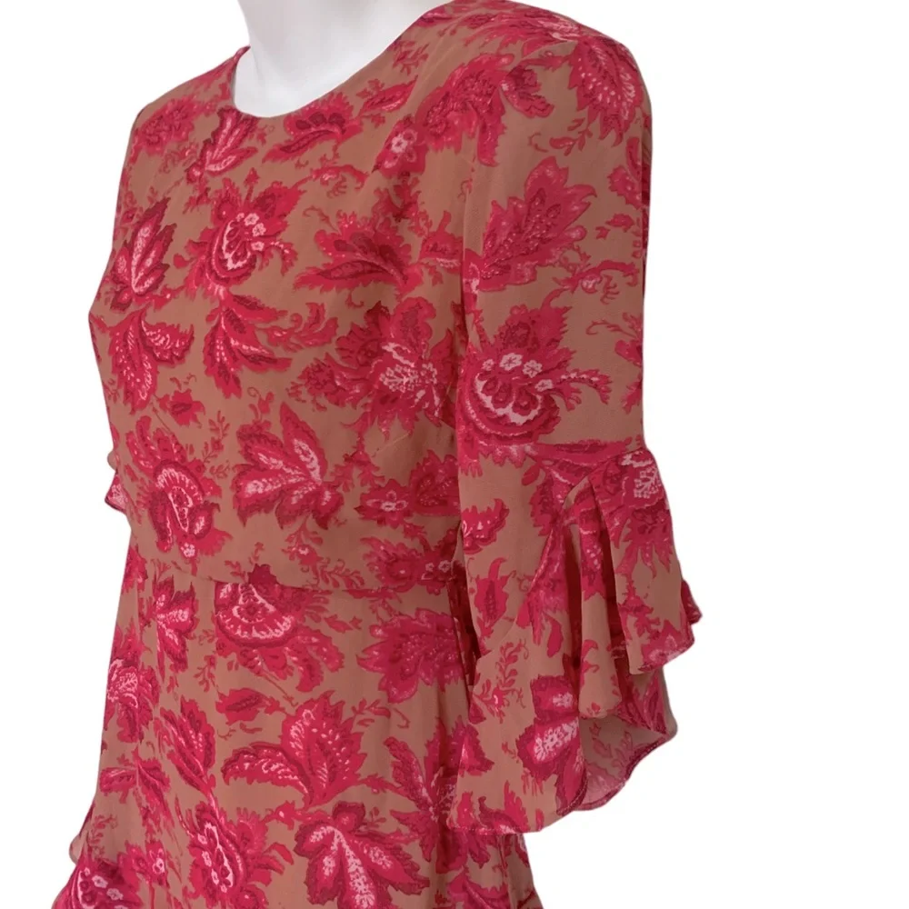 Sundae Muse Pink Floral Ruffle Bell Sleeve Mini Christy Dress Size US Sm… - Picture 5 of 11